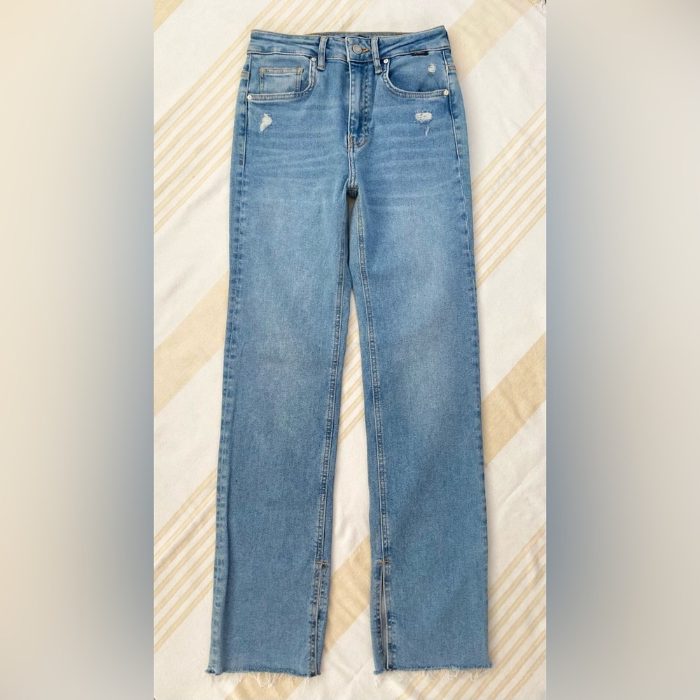 Mavi Organic NEW Maria Slit, 10” High Rise, Straight Leg Split Hem, Rough Edge